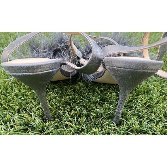 Ivanka Trump KASIE Pewter Multy Suede Jeweled Ostrich Feather High Heels Size 8M - Picture 8 of 10